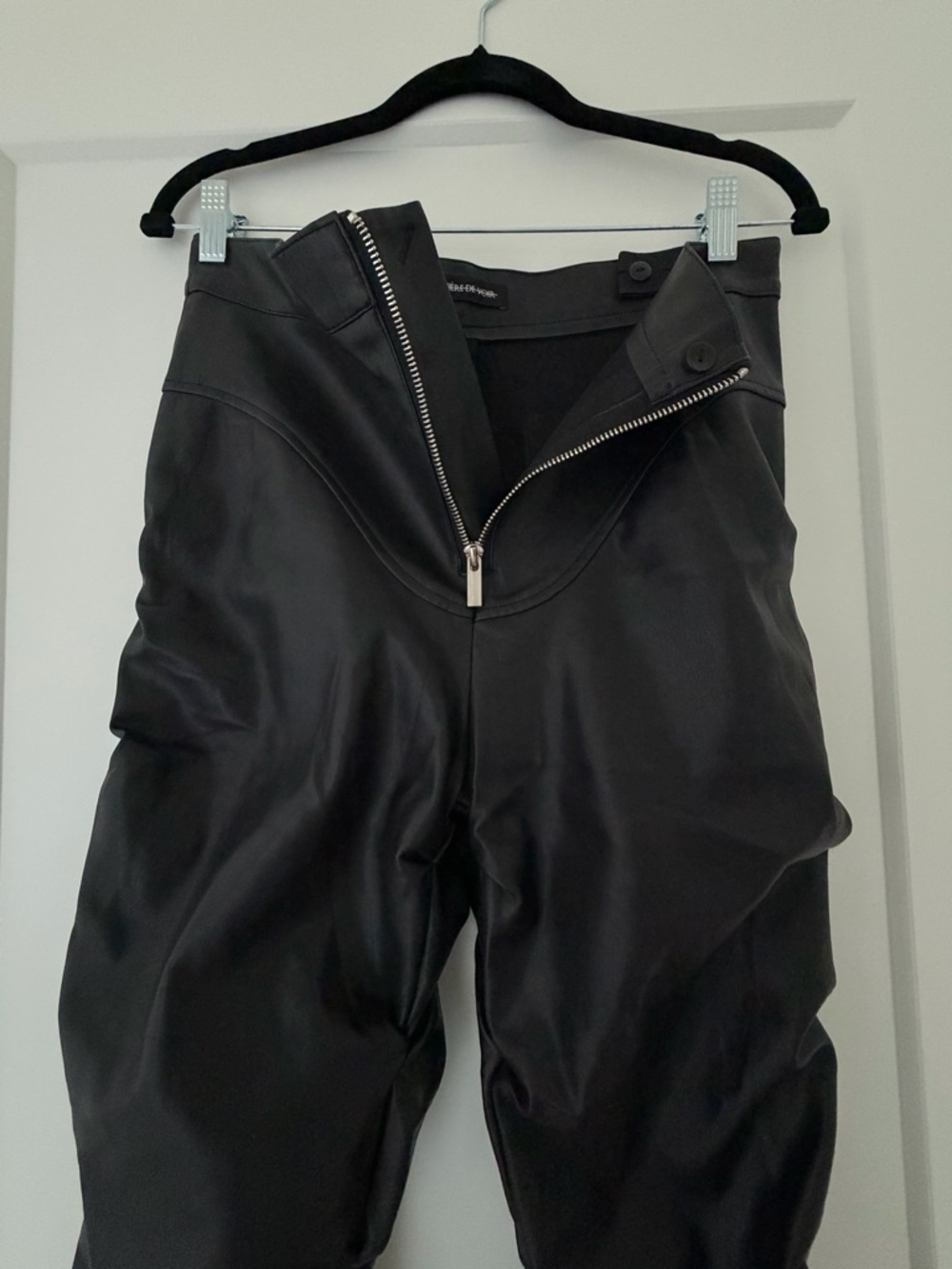 Maniere De Voir Black Vegan Leather Flare Trousers
